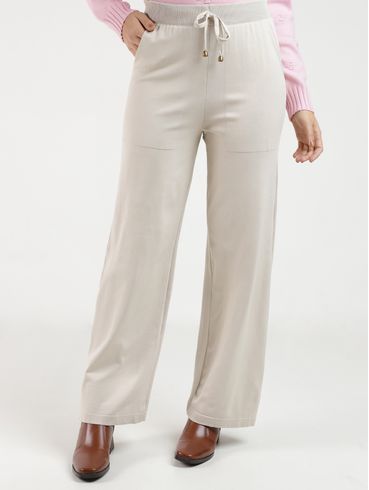 Calça de Tricot Wide Leg Feminina AREIA