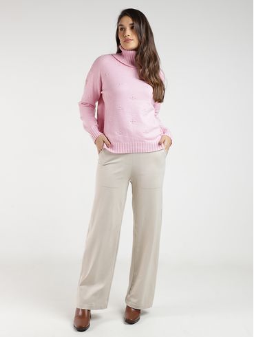Calça de Tricot Wide Leg Feminina AREIA
