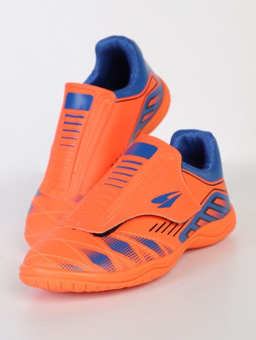 Chuteira Futsal Velcro Juvenil Para Menino - LARANJA/AZUL