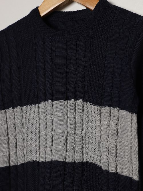 Blusão Tricot Infantil Para Menino - MARINHO/CINZA