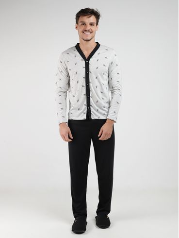 Pijama Longo Masculino MESCLA/PRETO