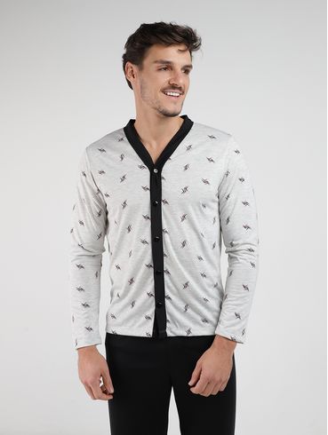 Pijama Longo Masculino MESCLA/PRETO