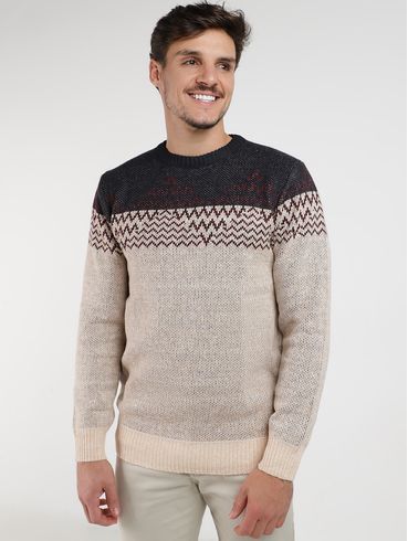 Blusão Tricot Trabalhado Masculino BEGE