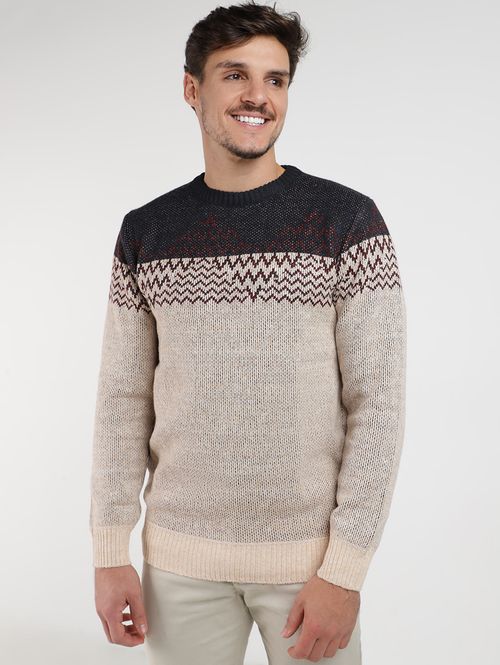 Blusão Tricot Trabalhado Masculino BEGE