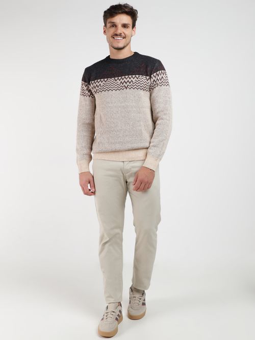 Blusão Tricot Trabalhado Masculino BEGE