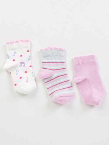 Kit com 03 Meias Infantil Para Bebê - OFF WHITE/ROSA/MESCLA