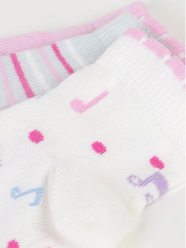 Kit com 03 Meias Infantil Para Bebê - OFF WHITE/ROSA/MESCLA