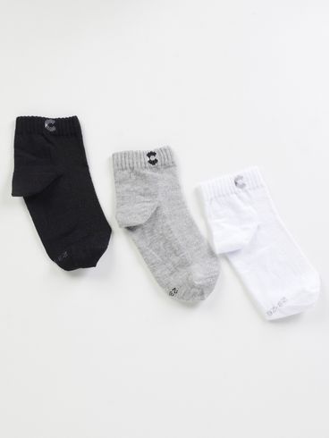 Kit Com 03 Meias Cano Curto infantil Para Menino - BRANCO/MESCLA/PRETO