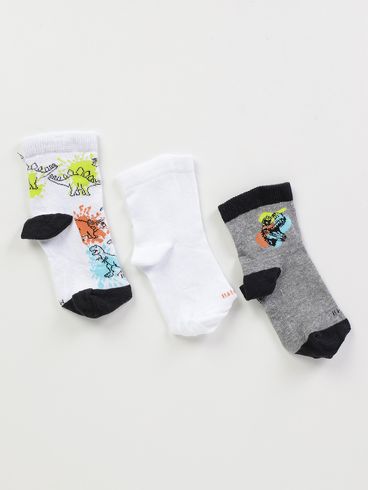 Kit Com 03 Meias Cano Médio Juvenil Para Menino - BRANCO/MESCLA