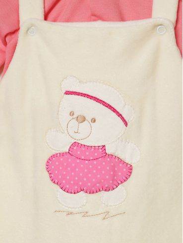 Macacão Plush Infantil Para Bebê - OFF WHITE/ROSA