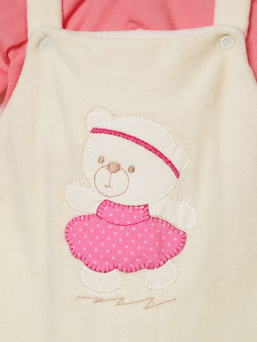 Macacão Plush Infantil Para Bebê - OFF WHITE/ROSA