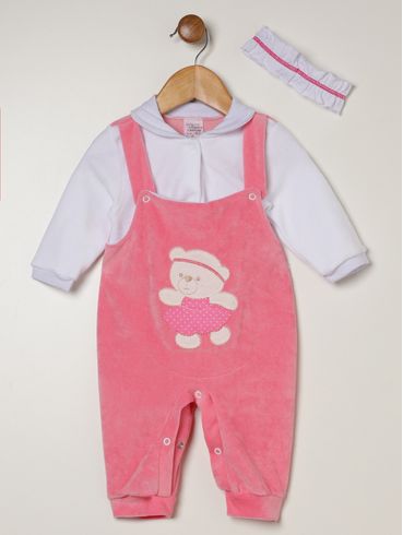 Macacão Plush Infantil Para Bebê - ROSA/BRANCO