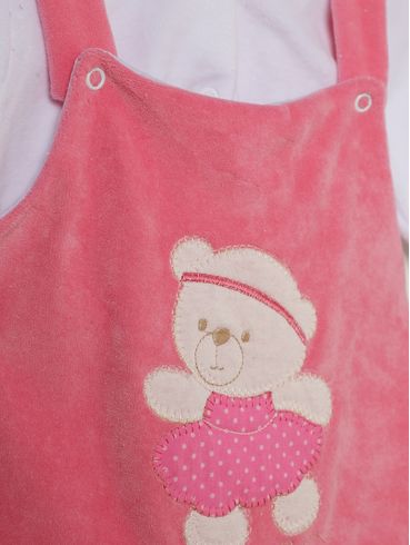 Macacão Plush Infantil Para Bebê - ROSA/BRANCO