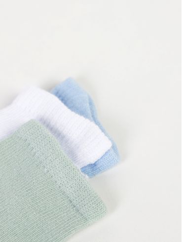 Kit com 03 Meias Infantil Para Bebê- BRANCO/VERDE/AZUL