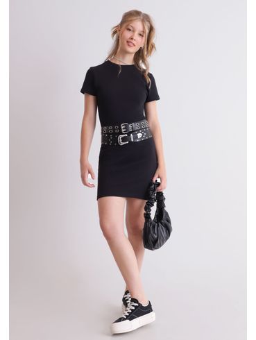 Vestido básico Algodão preto