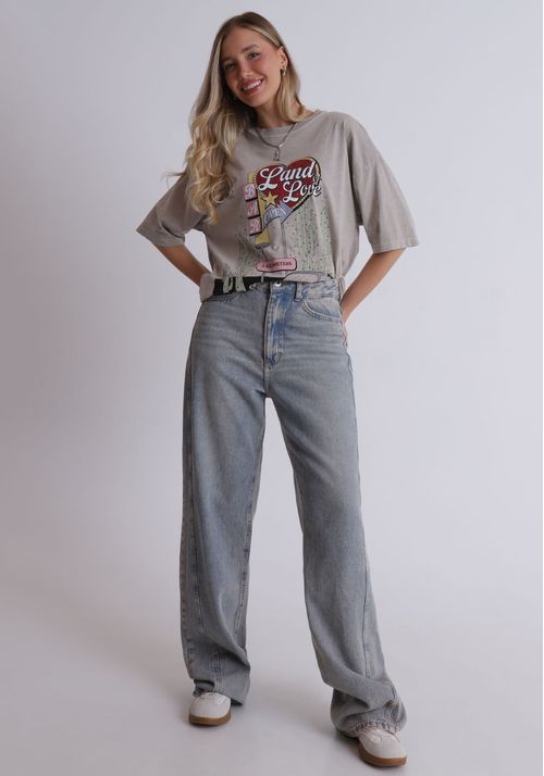 Calça jeans Wide leg com recorte lateral