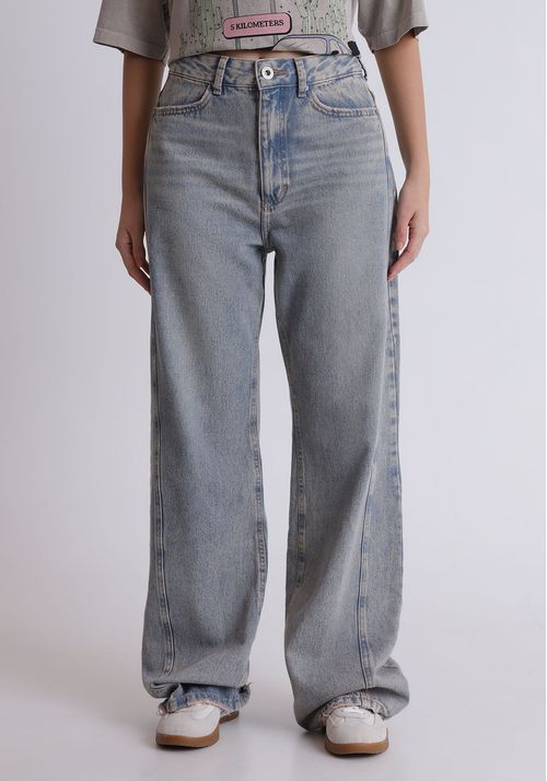 Calça jeans Wide leg com recorte lateral