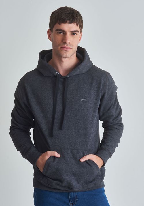 Moletom básico canguru com capuz chumbo