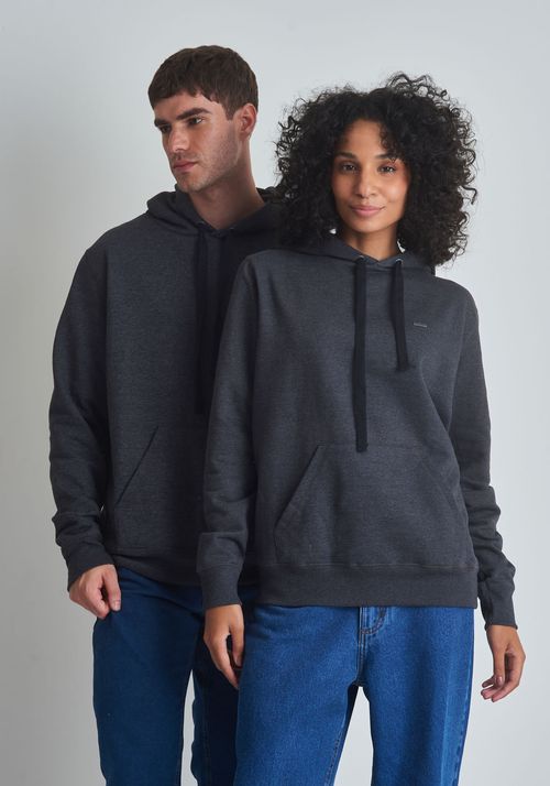 Moletom básico canguru com capuz chumbo