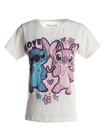 Blusa Manga Curta Stitch e Angel Feminina OFF WHITE