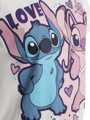 Blusa Manga Curta Stitch e Angel Feminina OFF WHITE