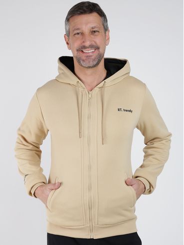 Jaqueta Moletom Com Capuz Masculina BEGE