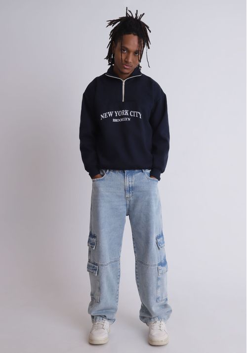 Calça jeans baggy cargo