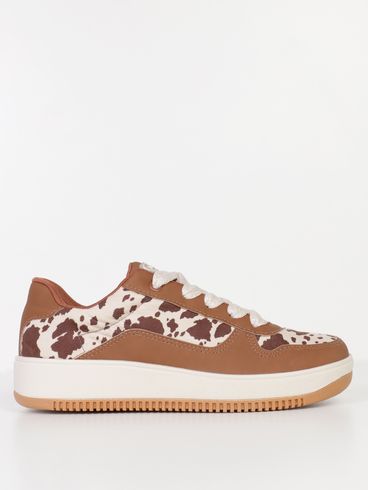 Tênis Casual Caixa Alta Cow Print Quiz Feminino MARROM