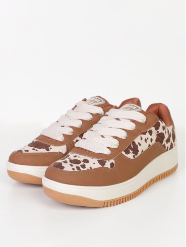 Tênis Casual Caixa Alta Cow Print Quiz Feminino MARROM