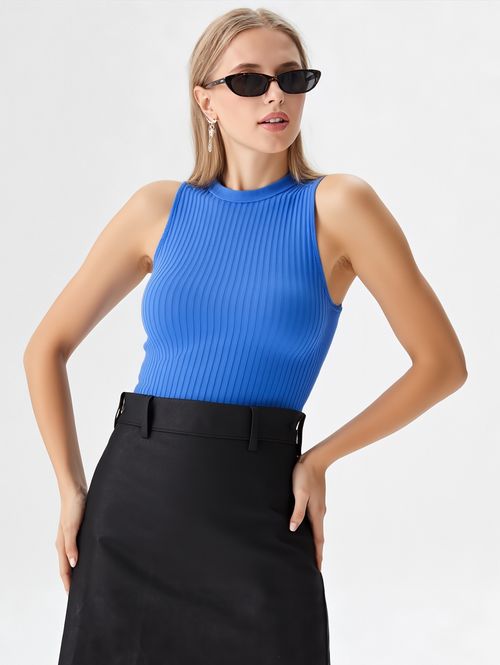 Blusa Regata Canelada Autentique Feminina Azul