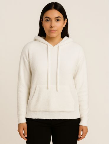 Blusão Tricot Com Capuz Feminino BRANCO