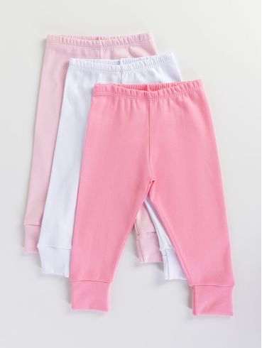 Kit Com 03 Ceroulas Reversível Infantil Para Bebê- ROSA/BRANCO/ROSA CLARO