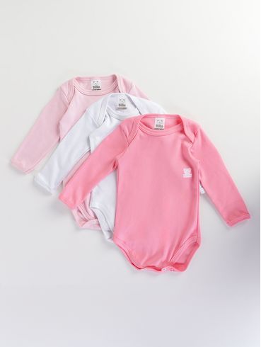 Kit Com 03 Body Infantil Para Bebê - ROSA/BRANCO/ROSA CLARO