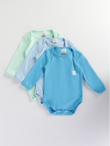Kit Com 03 Body Infantil Para Bebê - AZUL/VERDE/AZUL CLARO