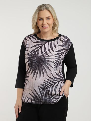 Blusa Manga 3/4 Plus Size Feminina PRETO