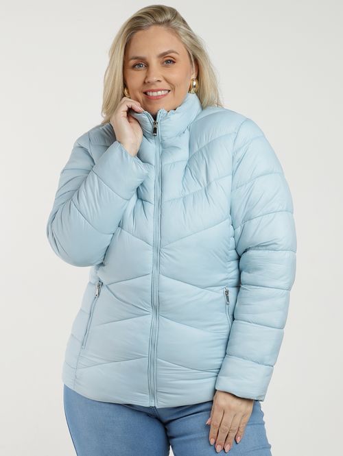 Jaqueta Puffer Nylon Forrada Plus Size Feminina AZUL CLARO
