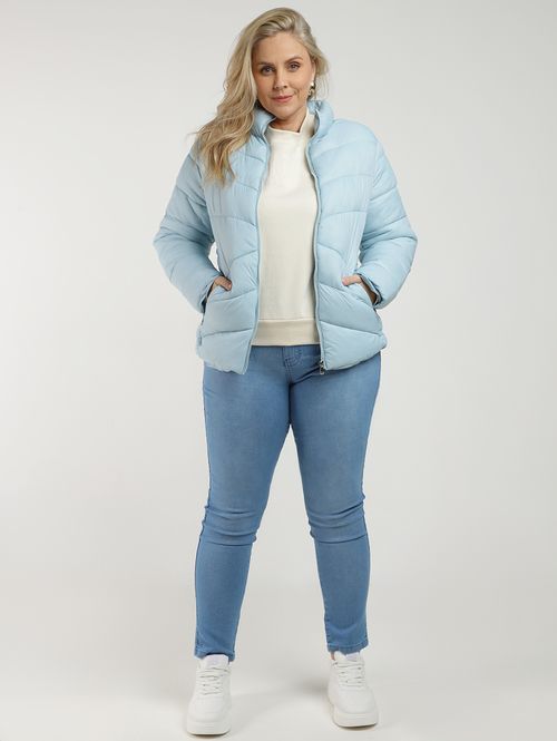 Jaqueta Puffer Nylon Forrada Plus Size Feminina AZUL CLARO