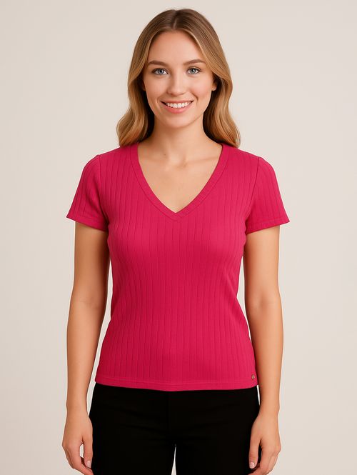 Blusa Manga Curta Canelada Autentique Feminina PINK