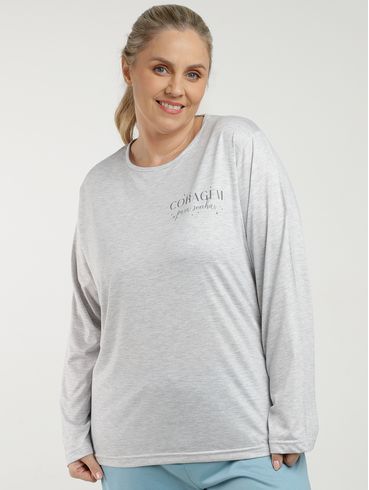 Pijama Longo Plus Size Feminino MESCLA/AZUL