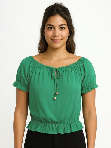 Blusa Cropped Manga Curta Feminina VERDE