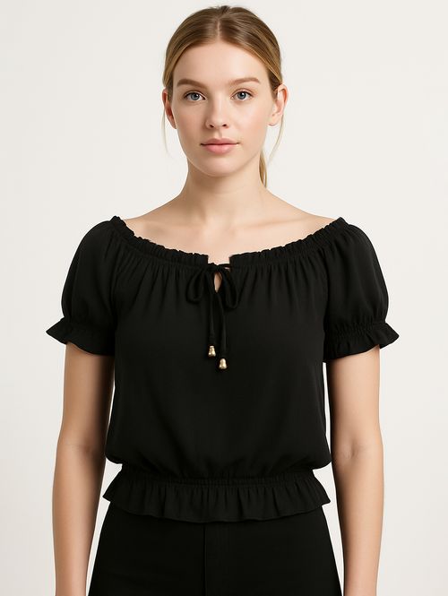 Blusa Cropped Manga Curta Feminina Preto