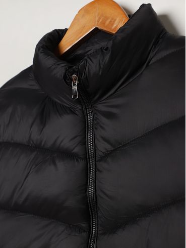 Jaqueta Puffer Nylon Forrada Plus Size Feminina PRETO
