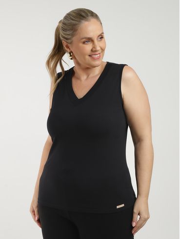 Blusa Sem Manga Plus Size Feminina PRETO