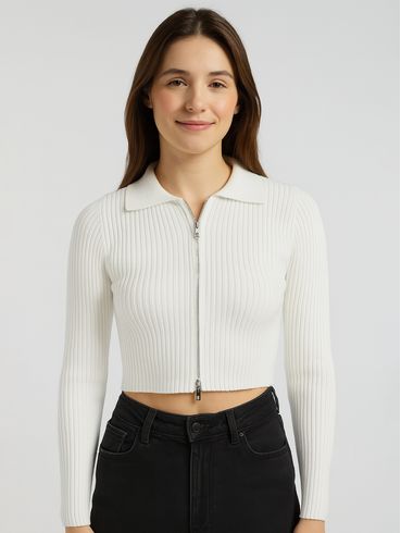 Blusa Tricot Gola Polo Feminina BRANCO