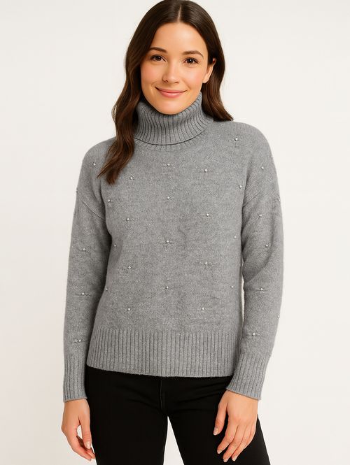 Blusão Tricot Gola Alta Feminino CINZA CLARO