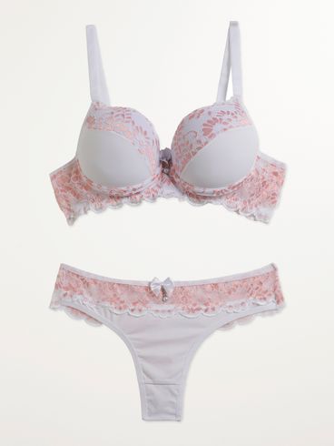 Conjunto Lingerie Feminino BRANCO/ROSE