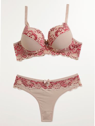 Conjunto Lingerie Feminino BEGE/ROSA