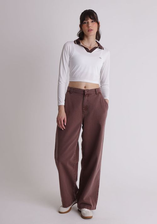 Calça de sarja com recorte