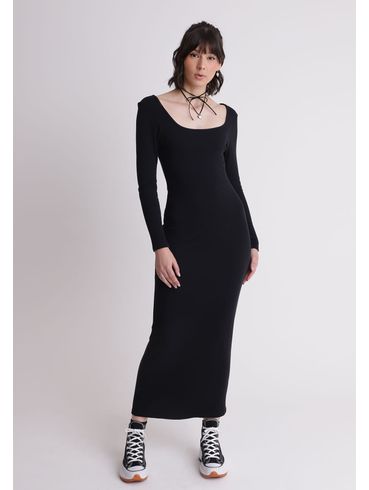 Vestido midi com decote nas costas
