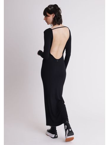 Vestido midi com decote nas costas